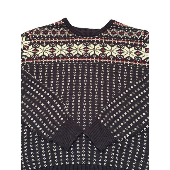 J Crew Sweater Mens 2XL Navy Blue Fair Isle Crewneck Pullover Snowflake Cotton - Picture 4 of 8